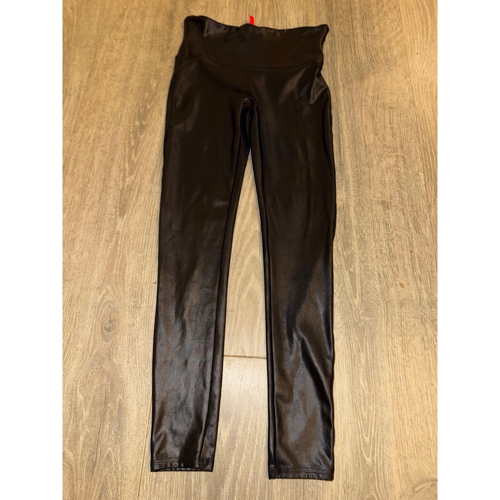 Spanx Faux Leather Leggings Black High Waisted Slimming Size Large Halloween